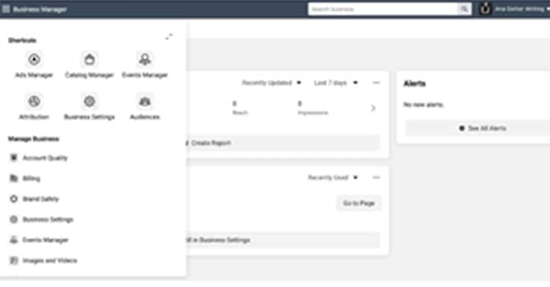 Dashboard of Facebook Business Manager