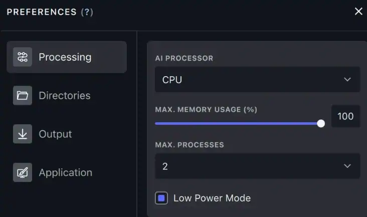 Vitesse de traitement de topaz video ai