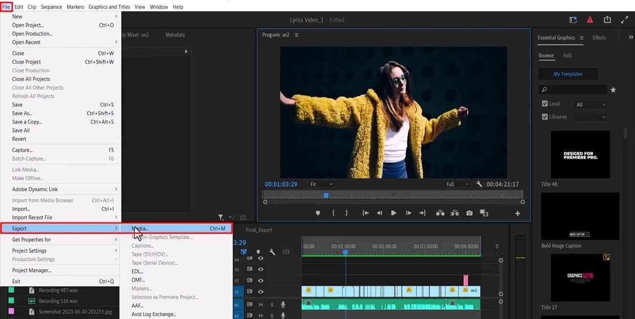 Exporter de l'audio sur Premiere Pro