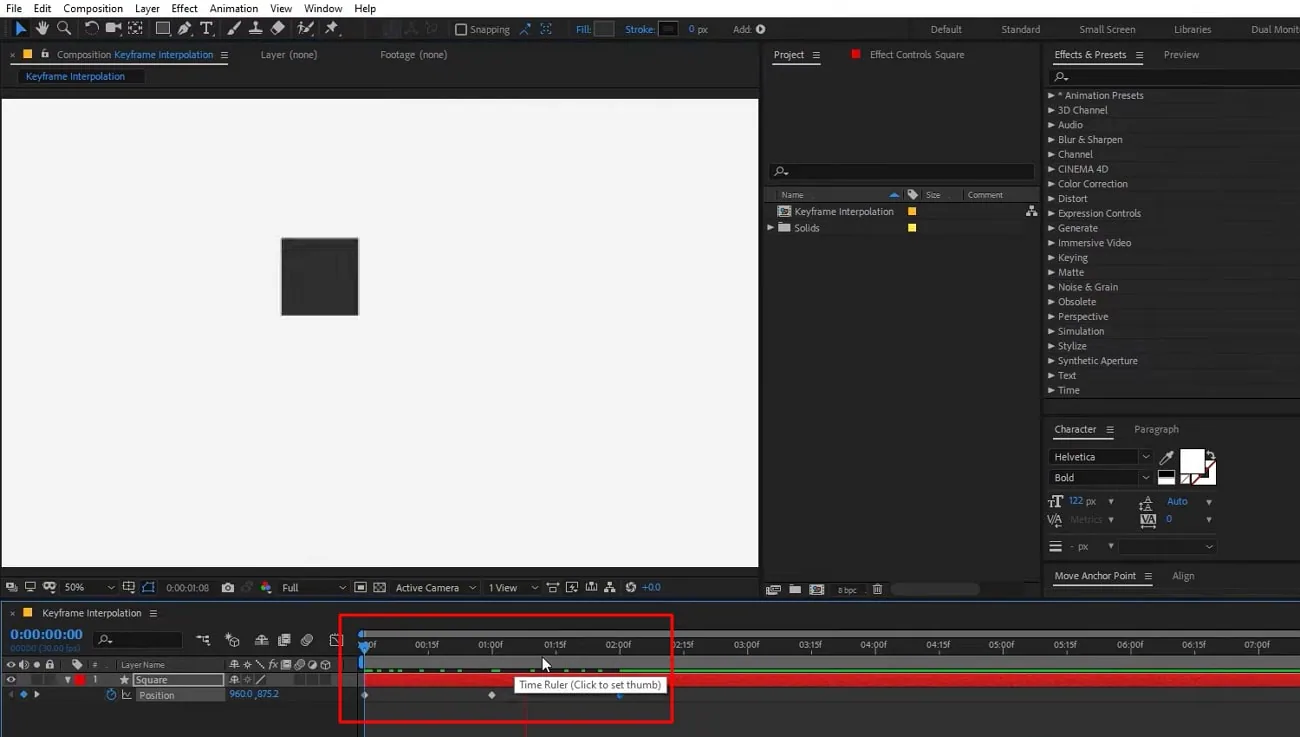 set keyframes at different time frames