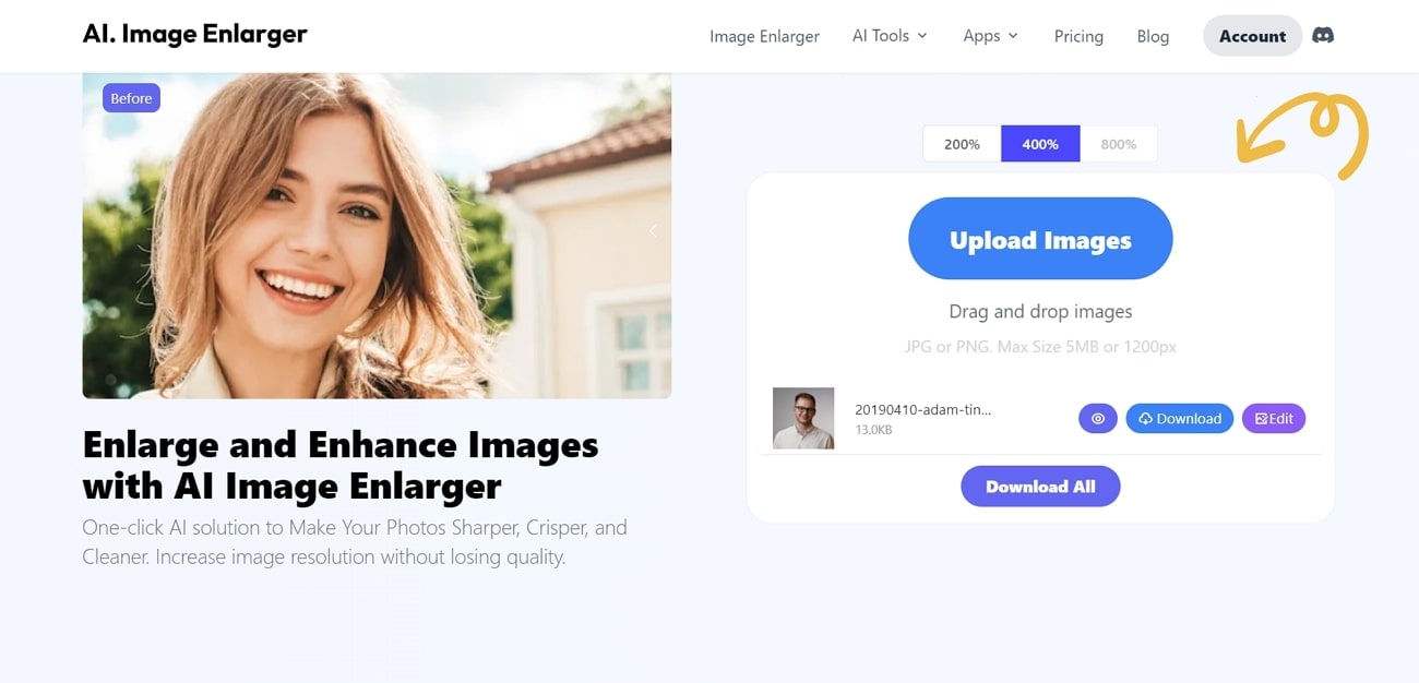 interface de l'agrandisseur d'images ia