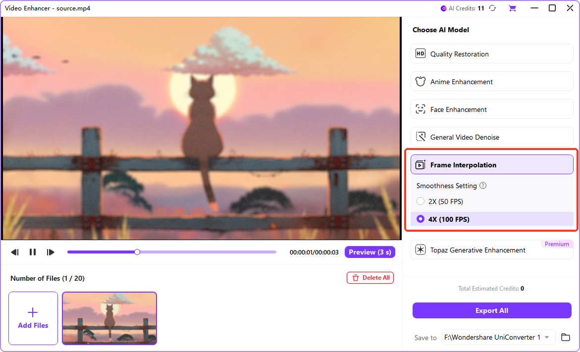 select frame rate interpolation model