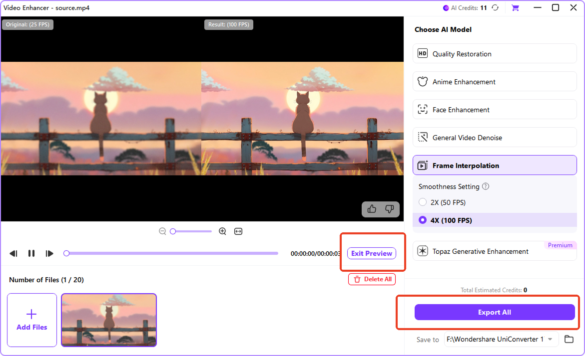 preview interpolated video and export