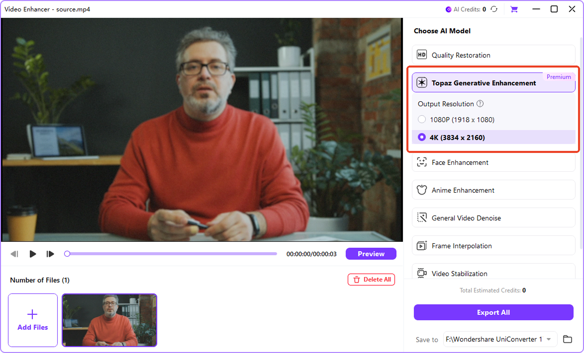 choose model and output resolution