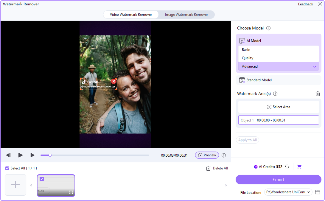 select and remove tiktok watermark
