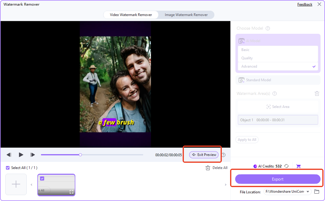 preview and export clean video