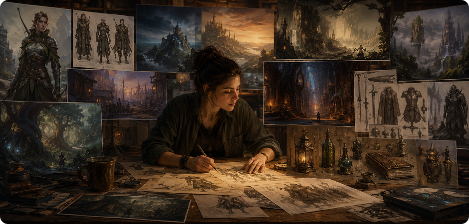 concept art ai generator for characters and scenes