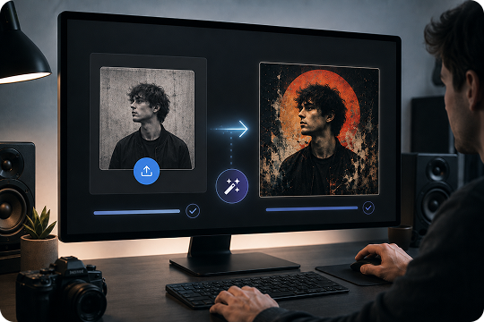 turn photo into album cover ai with desktop restyling