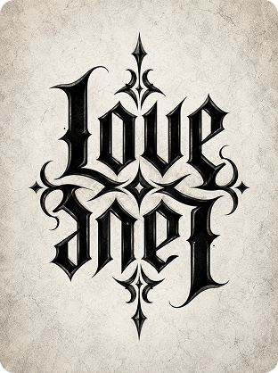 Love Hate ambigram prompt example