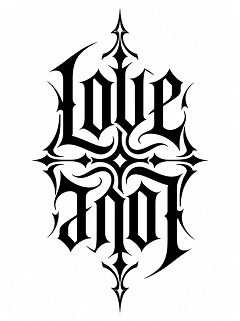 love and hate rotational ambigram tattoo design