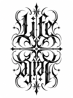 life death mirror ambigram tattoo design