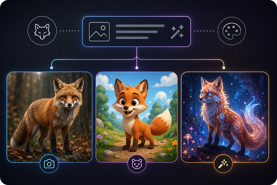 realistic cartoon and fantasy animal generator in one prompt workflow