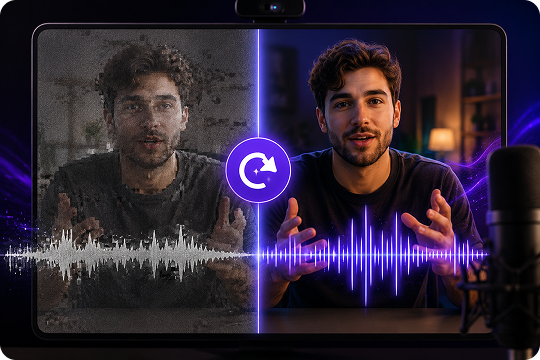 restore low bitrate or muffled audio with AI audio enhancer