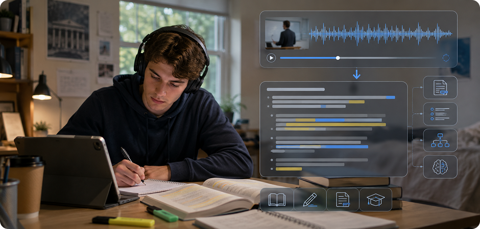 lectures and students who need audio to script workflows