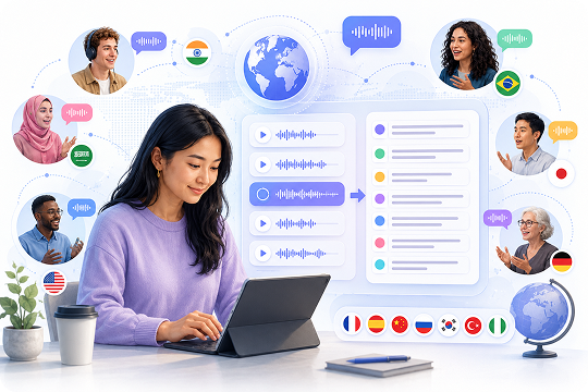 transcribe audio to text in 20 plus languages