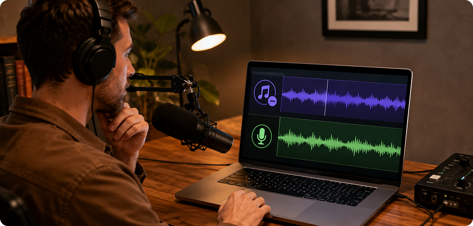 remove music from audio for podcasters and interviewers