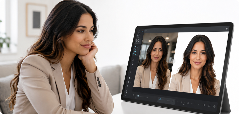 edit professional headshots with a white background