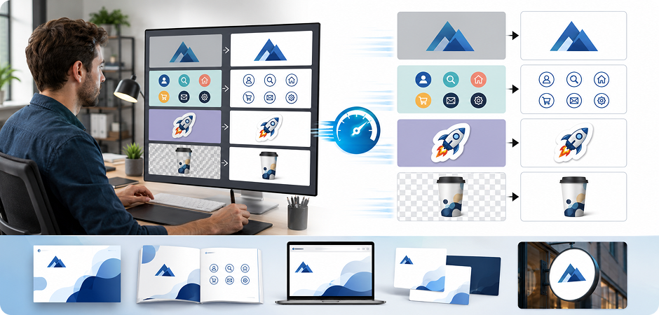replace logo and design asset backgrounds with white