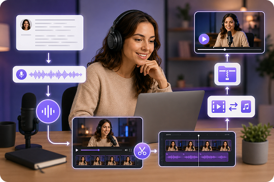 edit convert and compress after female text to speech