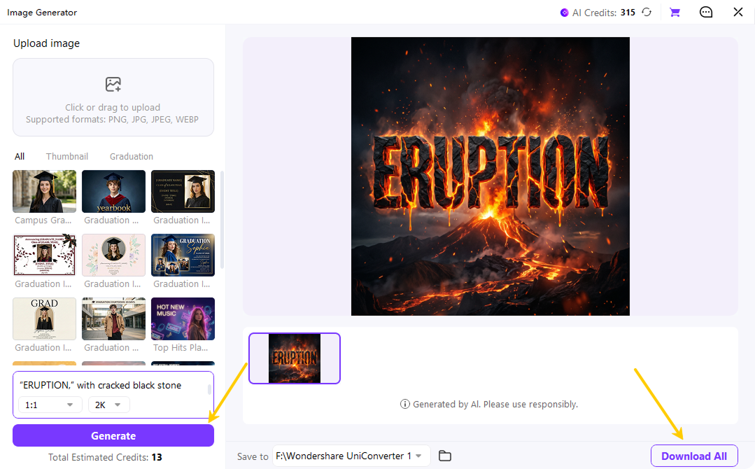 preview and download generated fire text