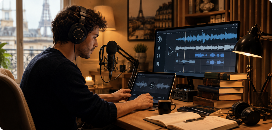 french audiobook and podcast text to audio production