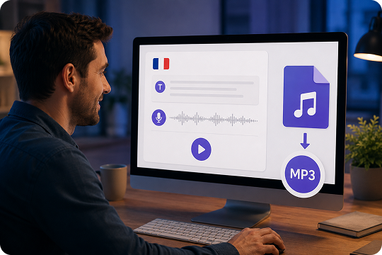 One-click MP3 export for French text to audio