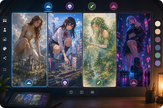 multiple art styles for giantess fantasy art