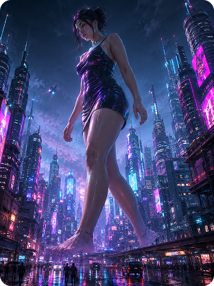 cyberpunk neon city giantess ai prompt example
