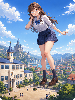 anime schoolyard fantasy giantess ai prompt example