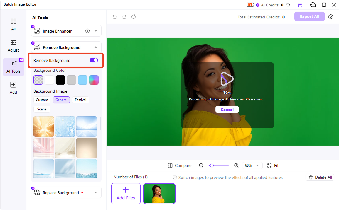 ai removes green background automatically