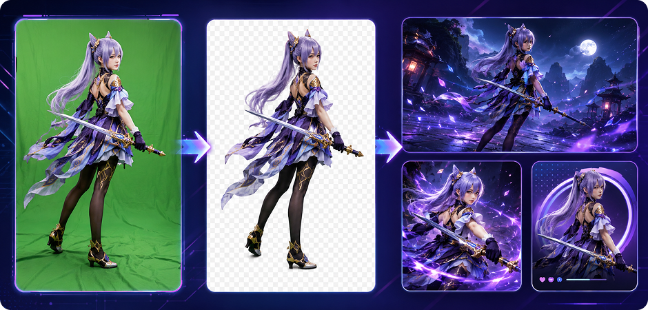remove green background for cosplay and gaming content