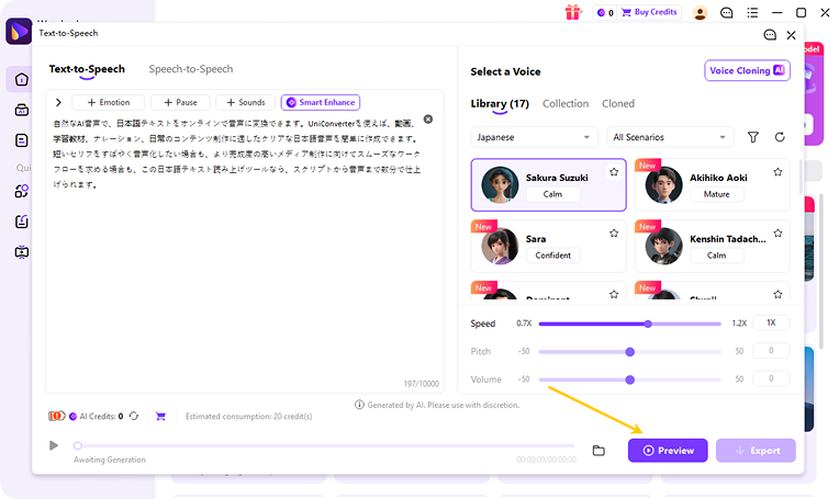 preview and generate japanese audio