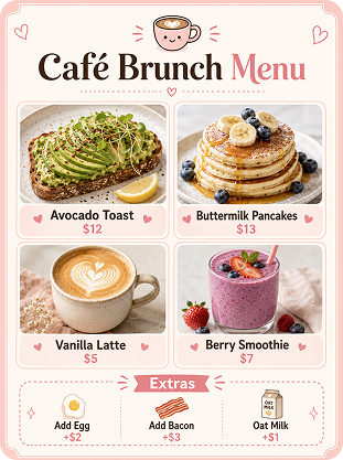 instagram ready cafe brunch menu prompt