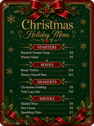 christmas holiday menu prompt