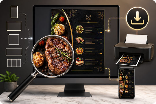 high resolution menu maker with 1k 2k and 4k export