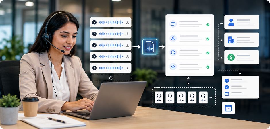 customer support and sales teams transcribing call recording mp3s
