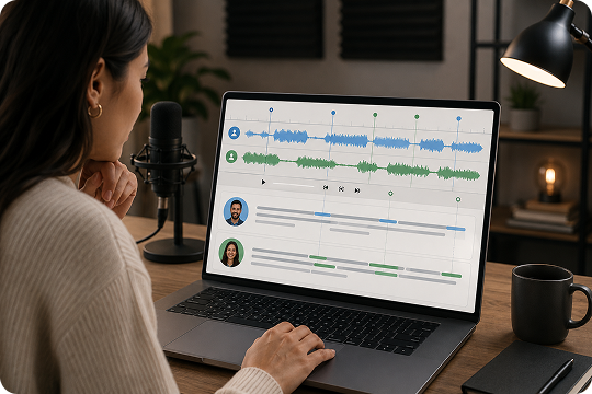 speaker labels and word level timestamps for mp3 to text transcript