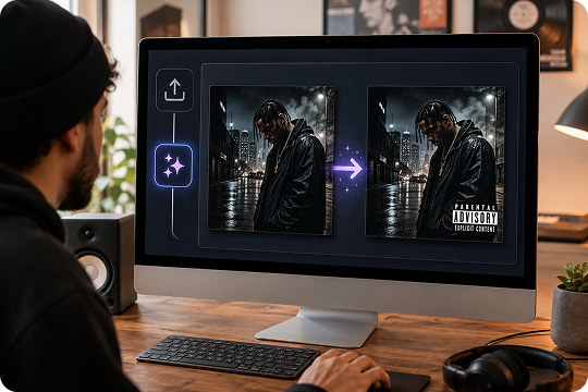 add a parental advisory label to an existing album cover