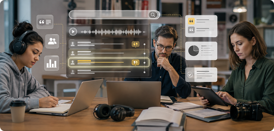 researchers students and journalists search podcast content faster