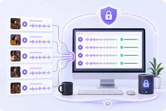 batch podcast transcription with local privacy