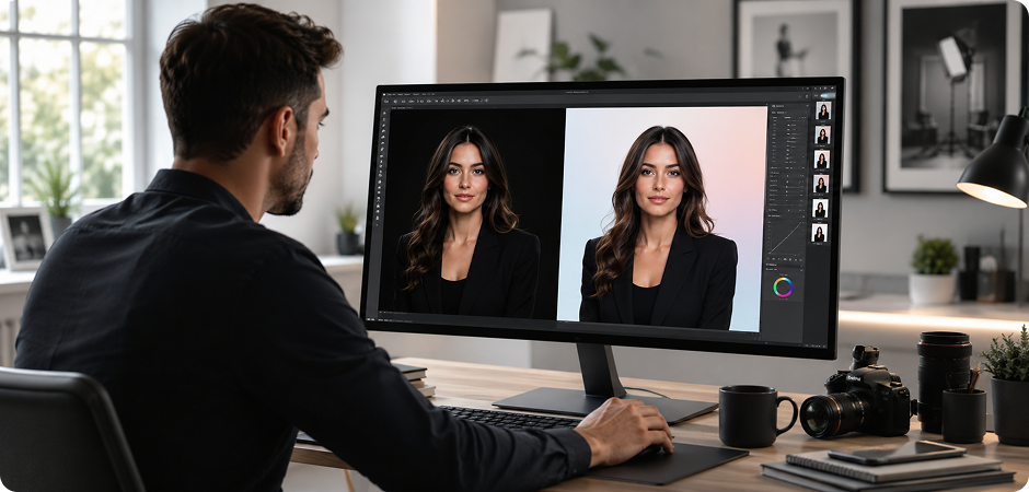 replace black backgrounds in studio headshots