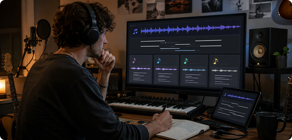 transcribe song lyrics from demos covers and original recordings