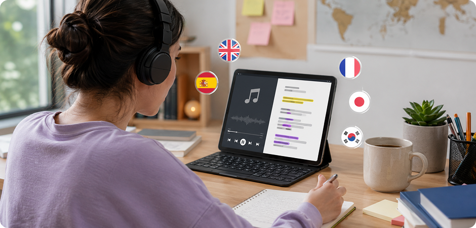 convert music to lyrics for language learning