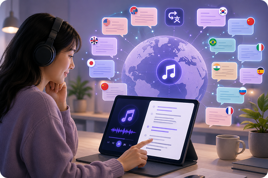 music to lyrics conversion in 20 plus languages