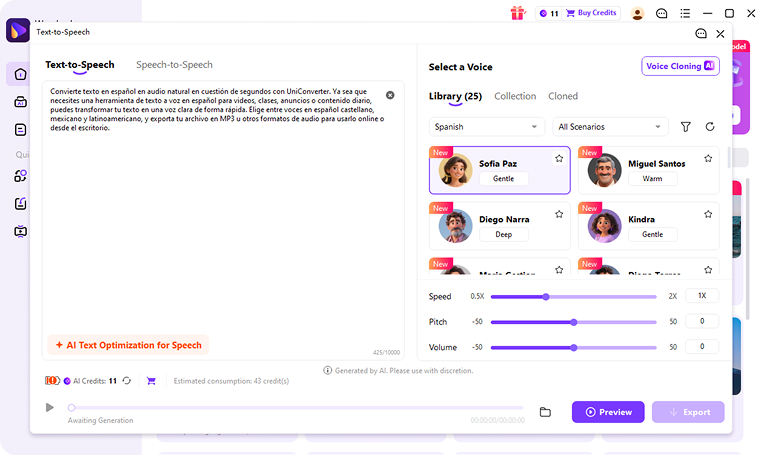 choose Spanish voice accent and audio settings