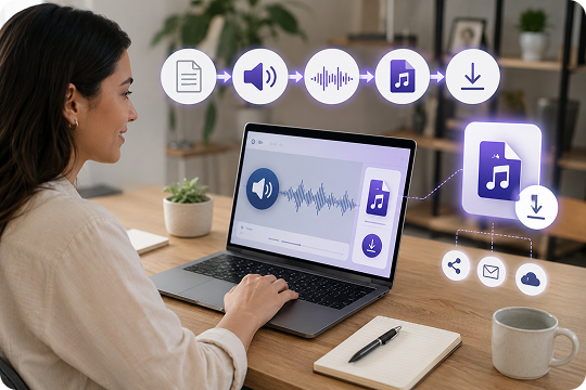Spanish text to audio export in MP3 and WAV