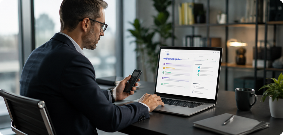 business professionals convert meeting voice notes to minutes