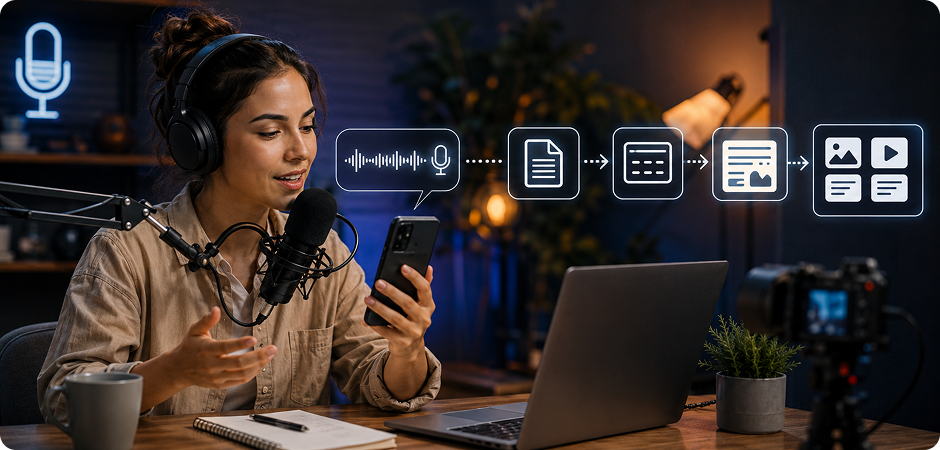 podcasters and creators repurpose voice memos into scripts