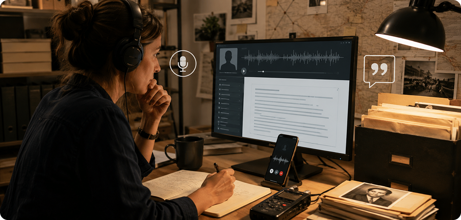 voice message transcription for interviews sources and archives