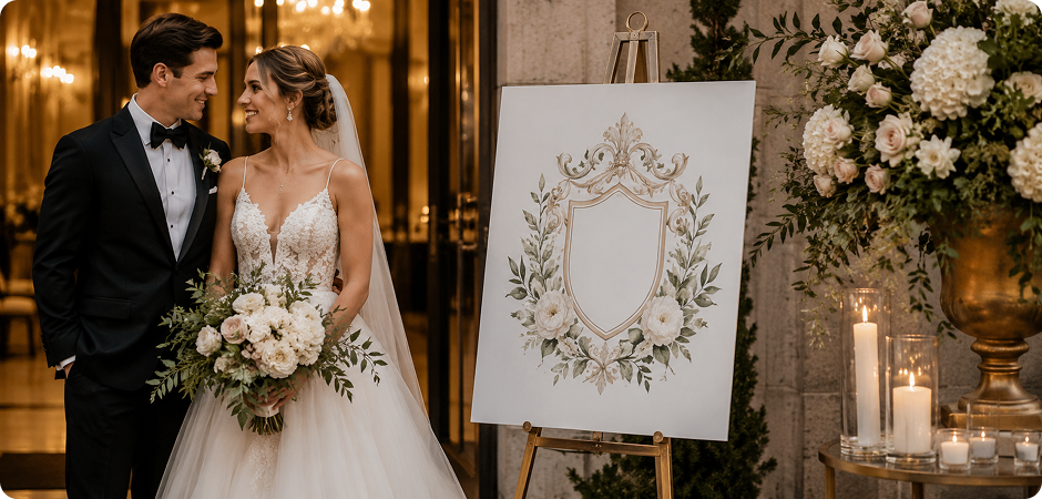 wedding crest logo for welcome signs and venue decor